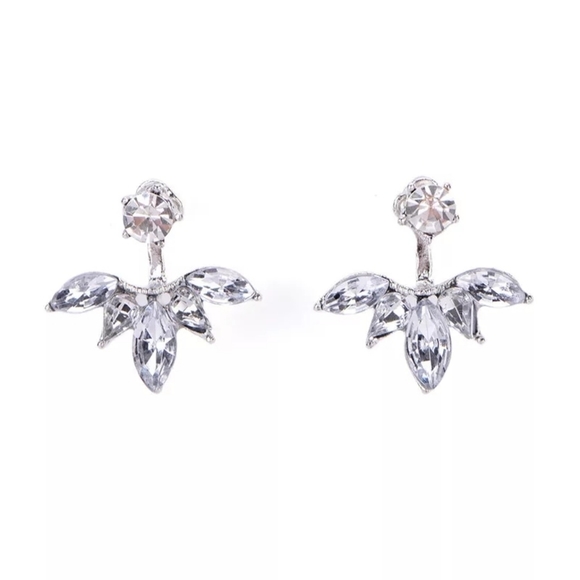 Rhinestone Petal Earrings Silver Tone - Picture 4 of 4